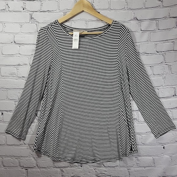 LOFT Tops - New LOFT Top Womens Sz M Black White Striped 3/4 Sleeve Rayon Stretch NWT